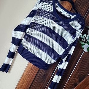 Adorable blue and white, largely knit sweater. Size large . New, no tags.
